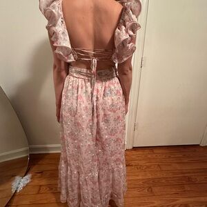 Elegant Backless Floral Dress in Pink
